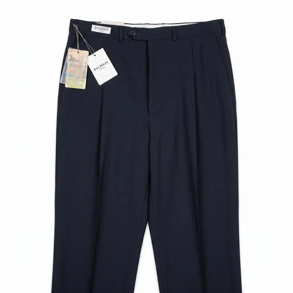 Balmain Paris Men’s 100% Wool Trousers 38L Navy NWT Vintage 2002 Tailored